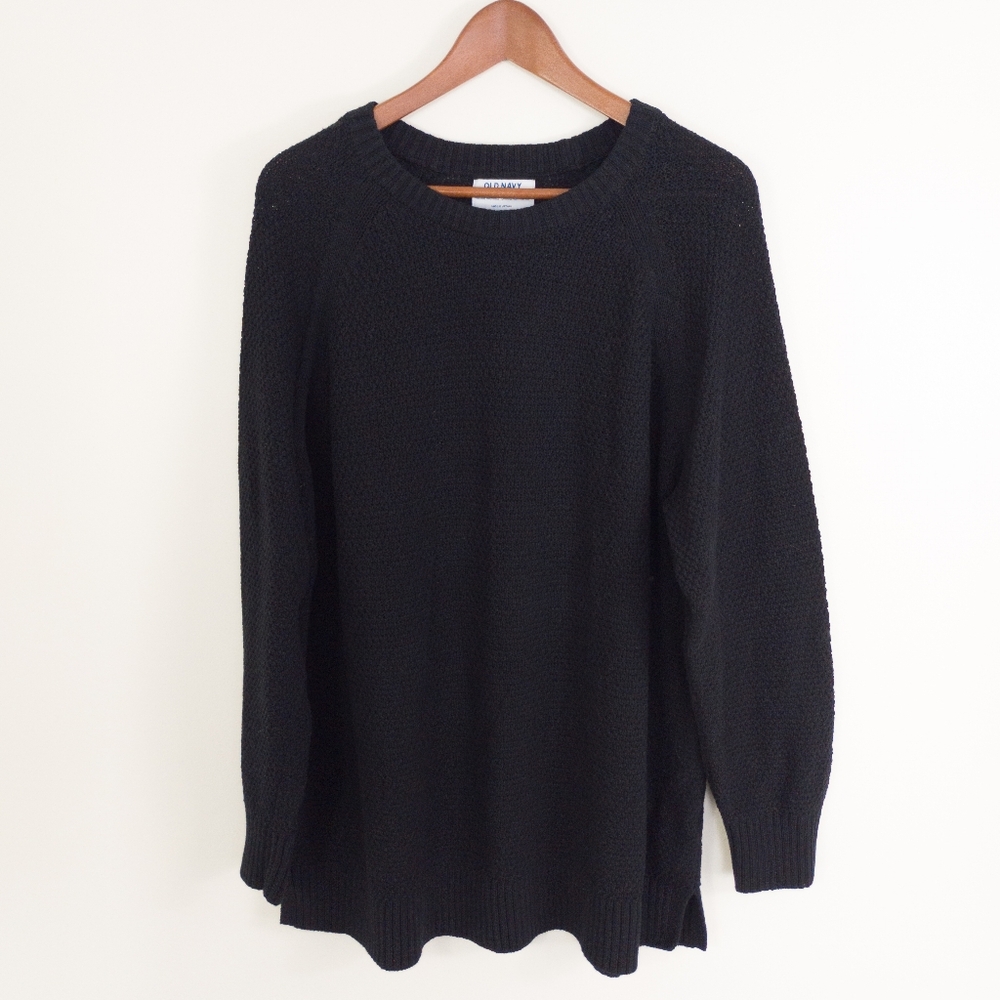 Old Navy Loose Textured Tunic Sweater Black XL Knit Pullover